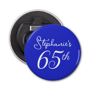 Elegant Royal Blue Monogram 65e verjaardagsfeestje Button Flesopener