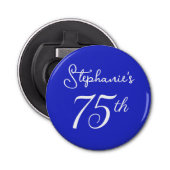 Elegant Royal Blue Monogram 75e verjaardagsfeestje Button Flesopener (Voorkant)