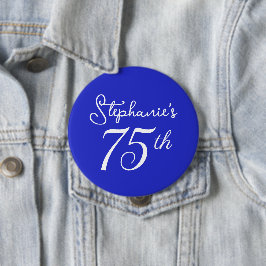 Elegant Royal Blue Monogram 75e verjaardagsfeestje Ronde Button 4,0 Cm
