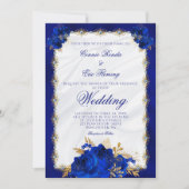 Elegant Royal Blue Monogram Rozen Formele bruiloft Kaart (Voorkant)