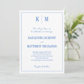 Elegant Royal Blue Monogram Wedding  Kaart (Staand voorkant)
