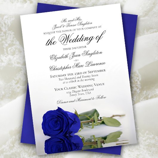 Elegant Royal Blue of Cobalt Roos Formal Wedding Kaart