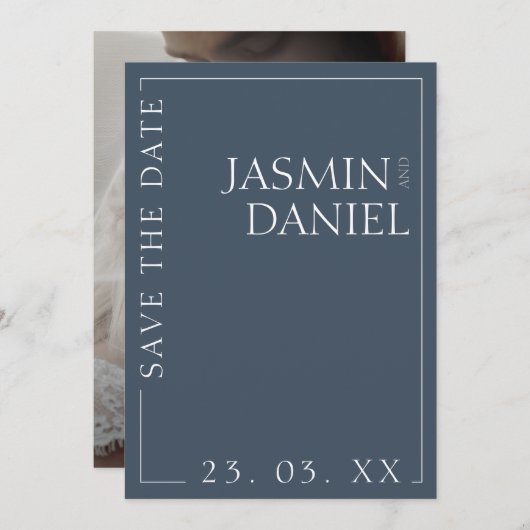 Elegant Royal Blue Opulence Minimale foto bruiloft Save The Date (Voorkant / Achterkant)