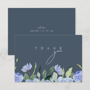 Elegant Royal Blue Opulence Wildflowers Bruiloft Bedankkaart