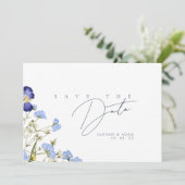 Elegant Royal Blue Opulence Wildflowers Bruiloft Save The Date (Staand voorkant)