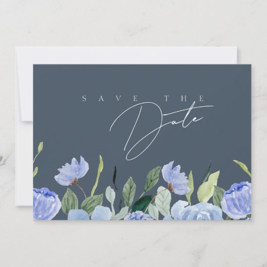 Elegant Royal Blue Opulence Wildflowers Bruiloft Save The Date (Voorkant)