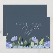 Elegant Royal Blue Opulence Wildflowers Bruiloft Save The Date (Voorkant / Achterkant)