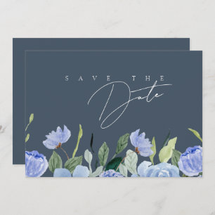 Elegant Royal Blue Opulence Wildflowers Bruiloft Save The Date
