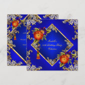 Elegant Royal Blue Oranje Purple Flowers Party Kaart (Voorkant / Achterkant)