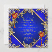 Elegant Royal Blue Oranje Purple Flowers Party Kaart (Achterkant)