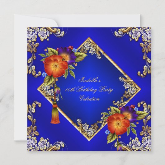 Elegant Royal Blue Oranje Purple Flowers Party Kaart (Voorkant)