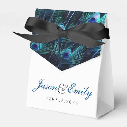 Elegant Royal Blue Peacock bruiloft Bedankdoosjes (Voorkant Zijde)