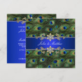 Elegant Royal Blue Peacock bruiloft Kaart (Voorkant / Achterkant)