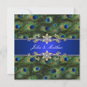 Elegant Royal Blue Peacock bruiloft Kaart (Voorkant)