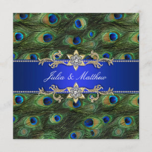 Elegant Royal Blue Peacock Wedding Kaart