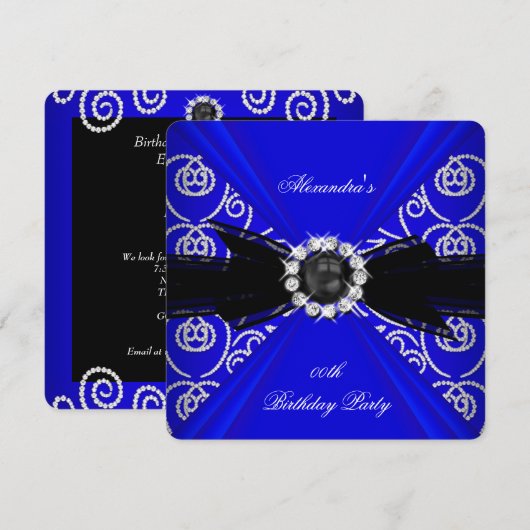 Elegant Royal Blue Pearl Bow Birthday Party Kaart (Voorkant / Achterkant)
