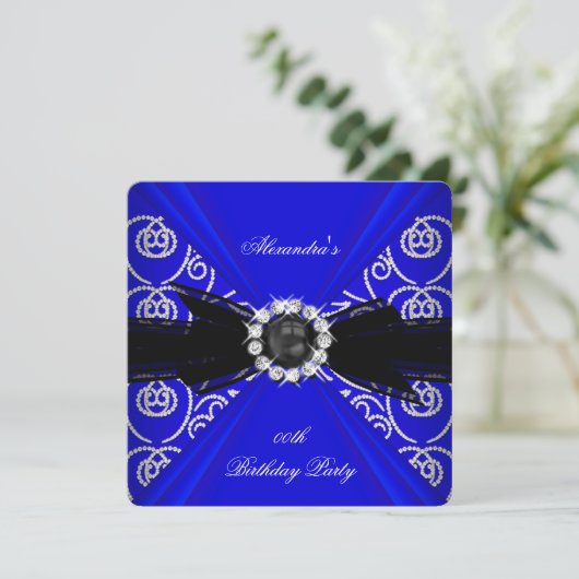 Elegant Royal Blue Pearl Bow Birthday Party Kaart (Staand voorkant)