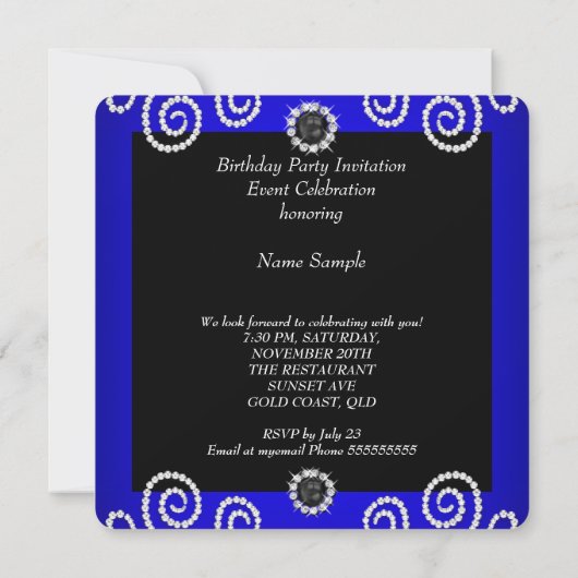 Elegant Royal Blue Pearl Bow Birthday Party Kaart (Achterkant)