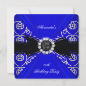Elegant Royal Blue Pearl Bow Birthday Party Kaart (Voorkant)