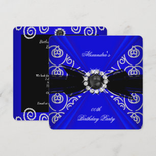 Elegant Royal Blue Pearl Bow Birthday Party Kaart
