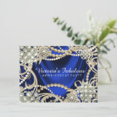 Elegant Royal Blue Pearl verjaardagsfeestje Kaart (Staand voorkant)