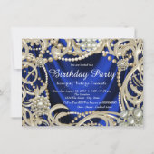 Elegant Royal Blue Pearl verjaardagsfeestje Kaart (Achterkant)