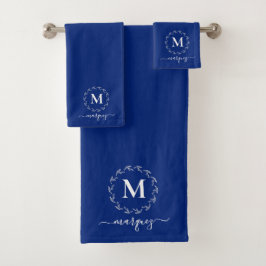 Elegant Royal Blue Personalized Wreator Monogram Bad Handdoek