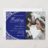 Elegant Royal Blue Photo Wedding Kaart (Voorkant)