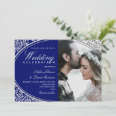 Elegant Royal Blue Photo Wedding Kaart (Staand voorkant)