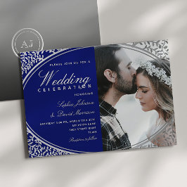 Elegant Royal Blue Photo Wedding Kaart