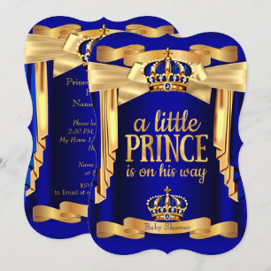 Elegant Royal Blue Prince Baby shower Gold Crowns Kaart