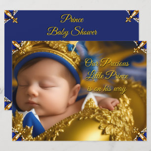 Elegant Royal Blue Prince Boy Baby shower Gold Kaart