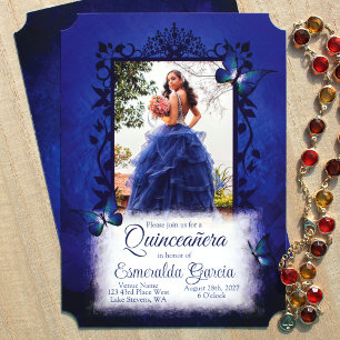 Elegant Royal Blue Quinceanera, foto Lijst Kaart