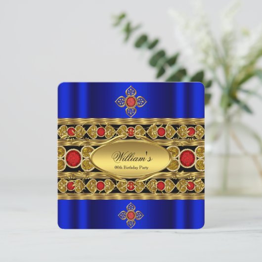 Elegant Royal Blue Red Pareltjes Birthday Party Kaart (Staand voorkant)