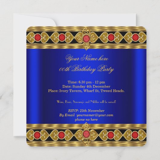 Elegant Royal Blue Red Pareltjes Birthday Party Kaart (Achterkant)