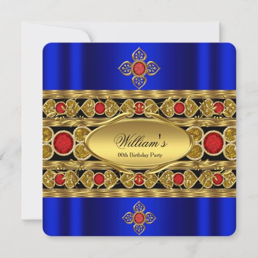 Elegant Royal Blue Red Pareltjes Birthday Party Kaart (Voorkant)