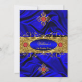 Elegant Royal Blue Red Pareltjes Silk Birthday Kaart (Voorkant)