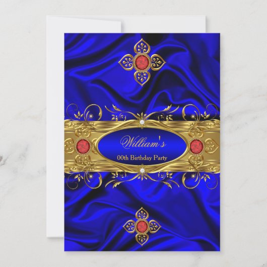 Elegant Royal Blue Red Pareltjes Silk Birthday Kaart (Voorkant)