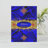 Elegant Royal Blue Red Pareltjes Silk Birthday Kaart (Staand voorkant)