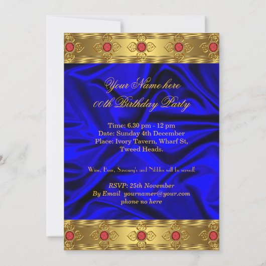 Elegant Royal Blue Red Pareltjes Silk Birthday Kaart (Achterkant)
