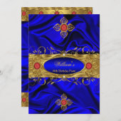 Elegant Royal Blue Red Pareltjes Silk Birthday Kaart (Voorkant / Achterkant)