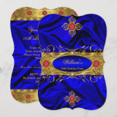 Elegant Royal Blue Red Pareltjes Silk Birthday Kaart (Voorkant / Achterkant)