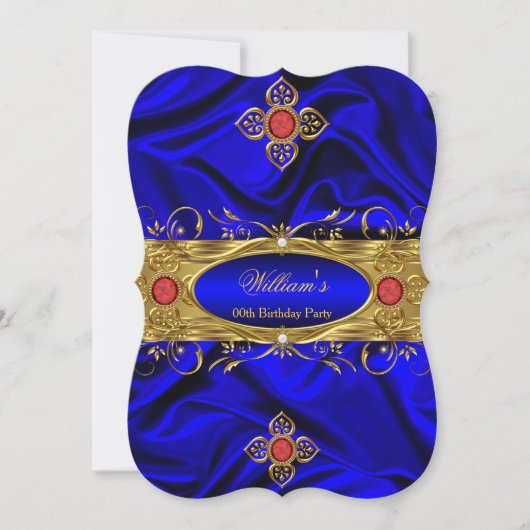 Elegant Royal Blue Red Pareltjes Silk Birthday Kaart (Voorkant)