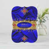 Elegant Royal Blue Red Pareltjes Silk Birthday Kaart (Staand voorkant)