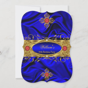 Elegant Royal Blue Red Pareltjes Silk Birthday Kaart