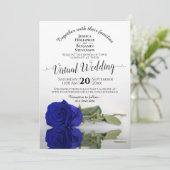 Elegant Royal Blue Reflecterend Roos Virtual Weddi Kaart (Staand voorkant)