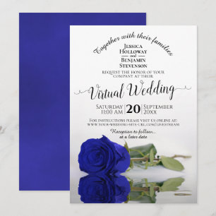 Elegant Royal Blue Reflecterend Roos Virtual Weddi Kaart