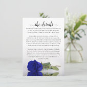 Elegant Royal Blue Reflecting Roos Wedding Details Informatiekaartje (Staand voorkant)