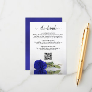 Elegant Royal Blue Roos bruiloft details QR-code Informatiekaartje