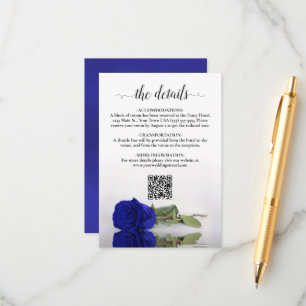 Elegant Royal Blue Roos bruiloft details QR-code Informatiekaartje
